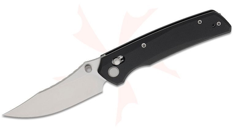 Geo Knife Cirex Crossbar Lock Folding Knife 3.5 inch M390 Stonewashed Clip Point Blade, Black G10 Handles