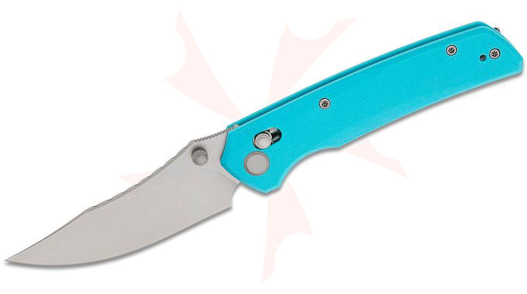 Geo Knife Cirex Crossbar Lock Folding Knife 3.5 inch M390 Stonewashed Clip Point Blade, Light Blue G10 Handles