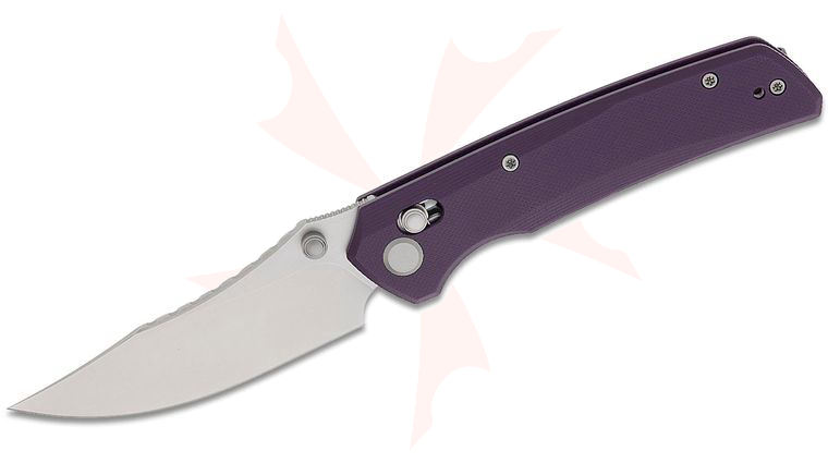 Geo Knife Cirex Crossbar Lock Folding Knife 3.5 inch M390 Stonewashed Clip Point Blade, Purple G10 Handles