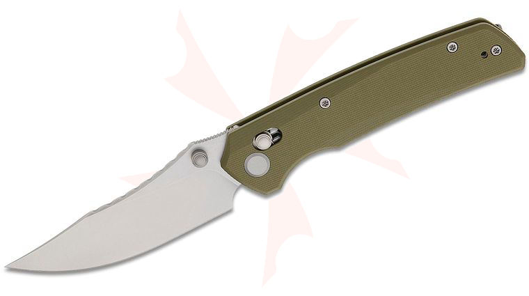 Geo Knife Cirex Crossbar Lock Folding Knife 3.5 inch M390 Stonewashed Clip Point Blade, Green G10 Handles
