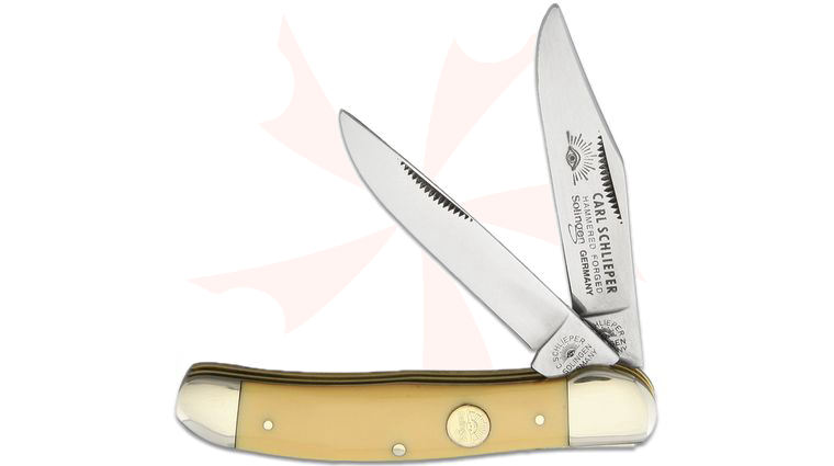 German Eye Brand Copperhead 3.75 inch Closed, Yellow Celluloid Handles