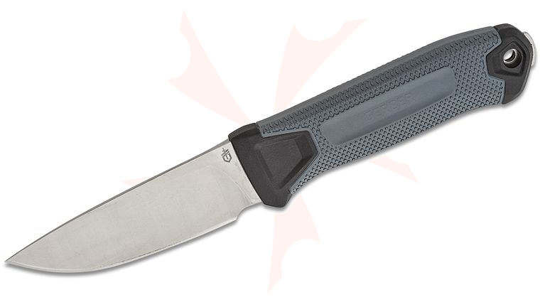 Gerber StrongArm Camp Fixed Blade Knife 3.81 inch 420HC Stonewashed Plain Drop Point Blade, Gray Glass Filled Nylon Handles, MOLLE Multi-Mount Sheath