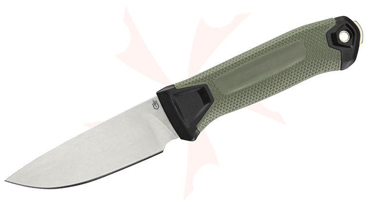 Gerber StrongArm Camp Fixed Blade Knife 3.81 inch 420HC Stonewash Plain Drop Point Blade, Foliage Green Glass Filled Nylon Handles, MOLLE Multi-Mount Sheath