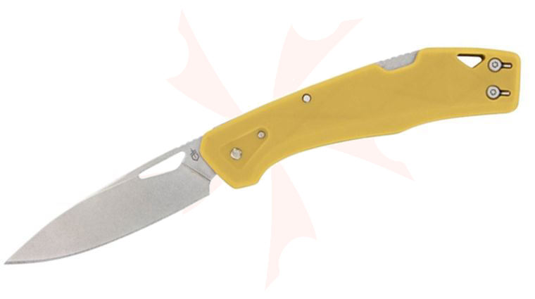 Gerber LST Clip Lockback Folding Knife 2.5 inch Stonewashed Clip Point Blade, Mustard Yellow GFN Handles