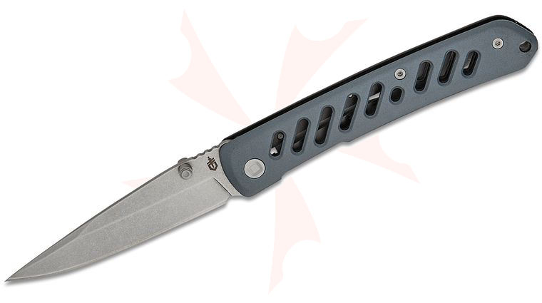 Gerber Affirm Frame Lock Folding Knife 3.5 inch Stonewashed Clip Point Blade, Slotted Blue Aluminum Handles