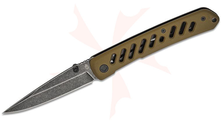 Gerber Affirm Frame Lock Folding Knife 3.5 inch Black Stonewashed Clip Point Blade, Slotted Green Aluminum Handles