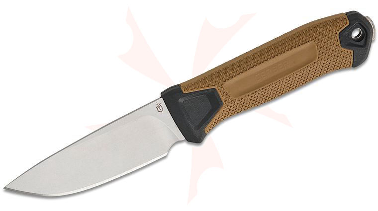 Gerber StrongArm Camp Fixed Blade Knife 3.81 inch CPM-MagnaCut Stonewashed Drop Point Blade, Coyote Brown GFN Handles, MOLLE Multi-Mount Sheath