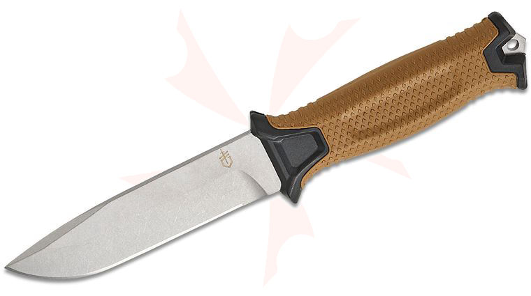 Gerber StrongArm Fixed Blade Knife 4.8 inch CPM-MagnaCut Stonewashed Drop Point Blade, Coyote Brown GFN Handles, MOLLE Multi-Mount Sheath