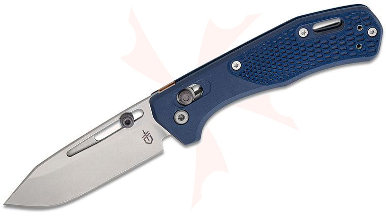 Gerber Assert Pivot Lock Folding Knife 2.98 inch CPM-MagnaCut Stonewashed Clip Point Blade Blade, Textured Blue GFN Handles