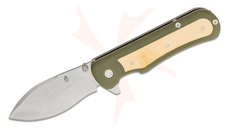 Gerber Confidant Flipper Knife 3.27 inch 440A Stonewashed Drop Point Blade, OD Green G10 Handles with Bamboo Inlay