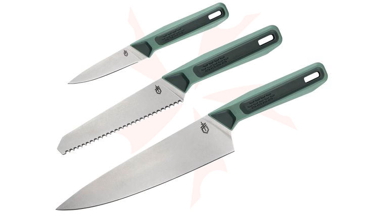 Gerber ComplEAT 3 Piece Knife Set, Baltic Haze Polypropylene Handles with Black Rubber Overmold, Polyester Case