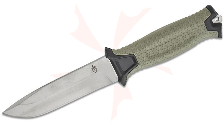 Gerber StrongArm Fixed 4.8 inch Stonewash Plain Blade, Foliage Green Glass Filled Nylon Handles, MOLLE Multi-Mount Sheath