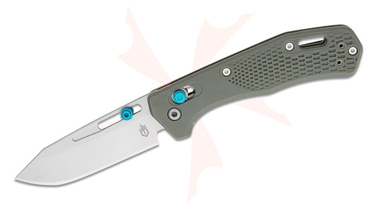 Gerber Assert Pivot Lock Folding Knife 2.98 inch S30V Bead Blast Clip Point Blade Blade, Textured Green Handles with Blue Accents