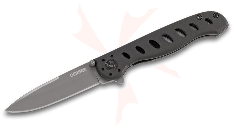 Gerber EVO Jr. Flipper Knife 2.63 inch Gray Plain Blade, Black Aluminum Handles
