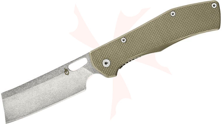 Gerber FlatIron Cleaver Folding Knife 3.8 inch Stonewashed Plain Blade, Tan G10 with Stonewashed Stainless Steel Back Handles
