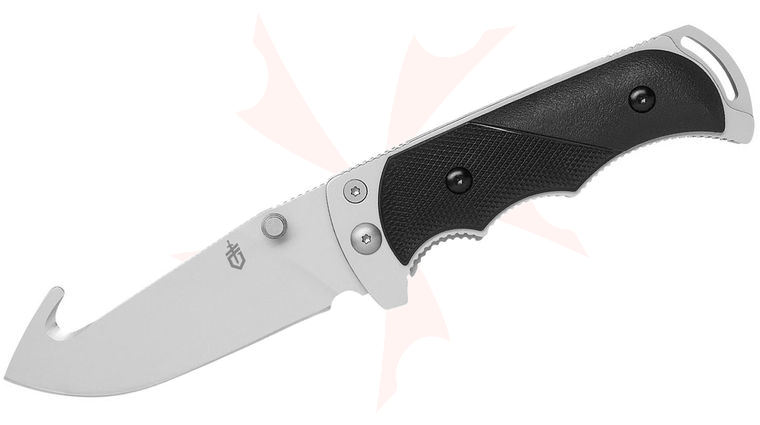 Gerber Freeman Guide Folding Knife 3.6 inch Bead Blast Plain Blade with Gut Hook, TacHide Handles, Nylon Sheath