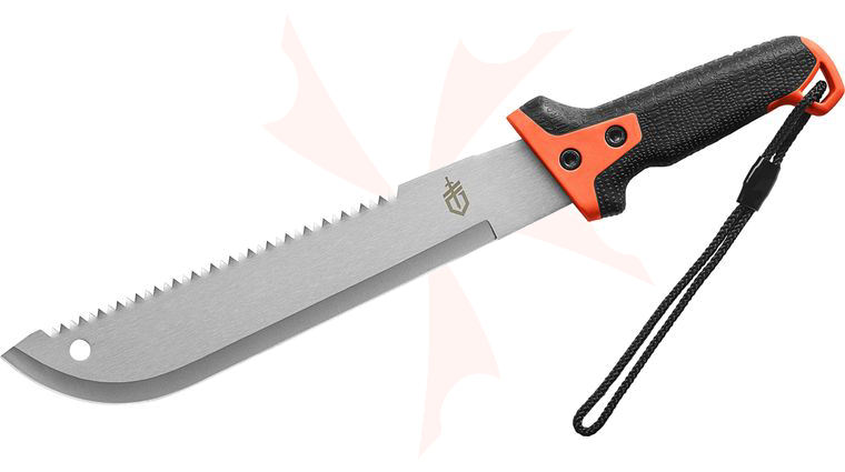 Gerber Compact Clearpath Sawback Machete 11 inch Blade, Orange/Black GatorGrip Handle, Black Nylon Sheath