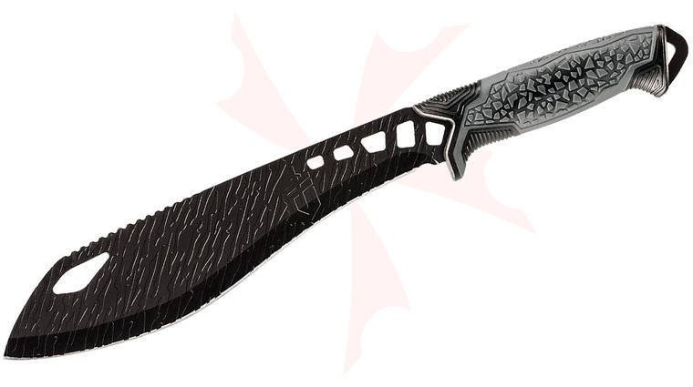 Gerber Versafix Pro Machete Fixed Blade Knife 9 inch Black Photochemically Etched Bolo Blade, Gray Durometer Handles, Polymer Sheath