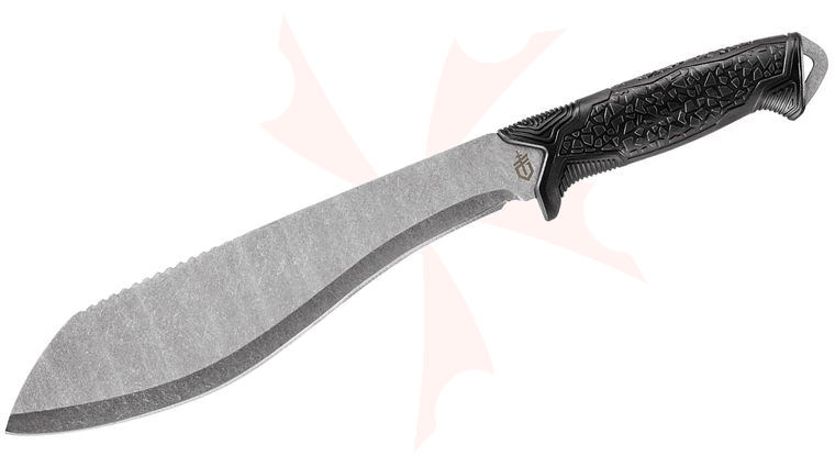 Gerber Versafix Machete Fixed Blade Knife 9 inch Stonewashed Bolo Blade, Black Durometer Handles, Nylon Sheath