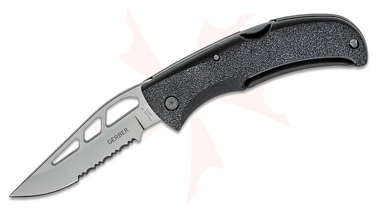 Gerber E-Z-Out Skeleton Folding Knife 3.52 inch Bead Blast Combo Blade, Black GFN Handles
