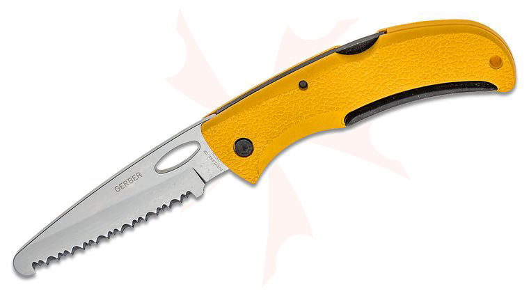 Gerber 06971 E-Z-Out Rescue Folder 3.51 inch Serrated Blunt Tip Blade, Yellow Glass Filled Nylon Handles