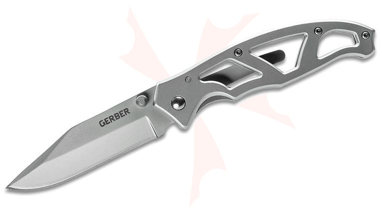 Gerber Paraframe I Folding Knife 3 inch Bead Blast Clip Point Blade, Skeletonized Stainless Steel Handle