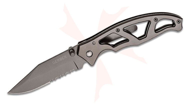 Gerber Paraframe I Folding Knife 3 inch Combo Blade, Stainless Steel Handles