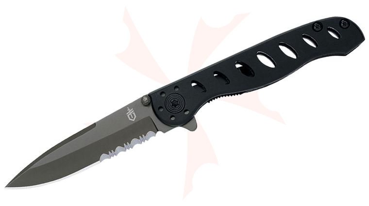 Gerber EVO Jr. Flipper Knife 2.75 inch Combo Edge Drop Point, Black Anodized Aluminum Handles