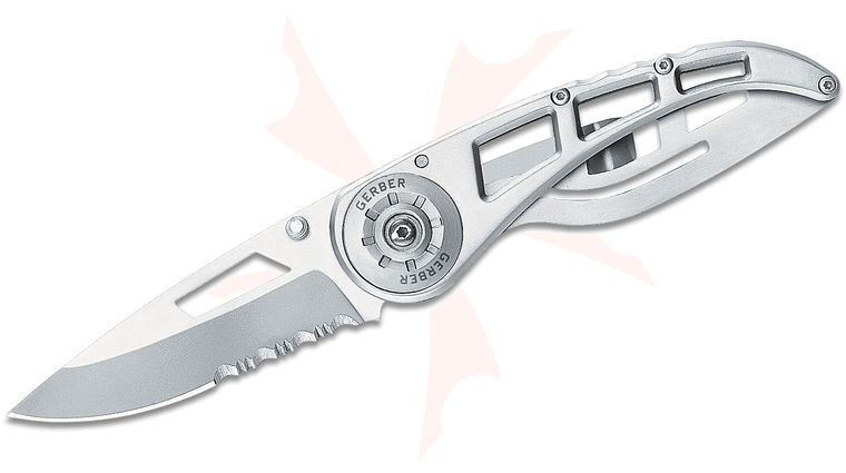 Gerber Ripstop II Folding Knife 3 inch Bead Blast Combo Blade, Stainless Steel Handle