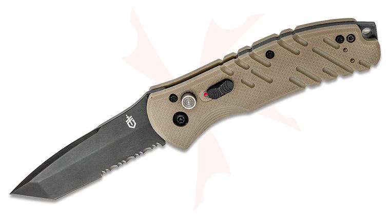 Gerber Propel Downrange AUTO 3.5 inch Black S30V Tanto Combo Blade, Tan G10 Handles