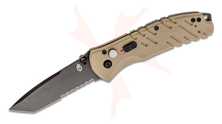 Gerber Propel Downrange AO Assisted Folding Knife 3.5 inch Black S30V Tanto Combo Blade, Tan G10 Handles
