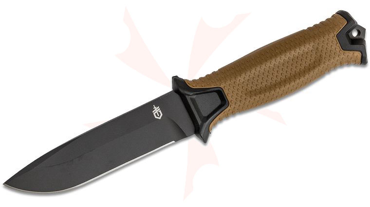 Gerber StrongArm Fixed 4.8 inch Black Plain Blade, Coyote Glass Filled Nylon Handles
