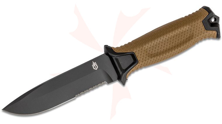 Gerber StrongArm Fixed 4.8 inch Black Combo Blade, Coyote Glass Filled Nylon Handles