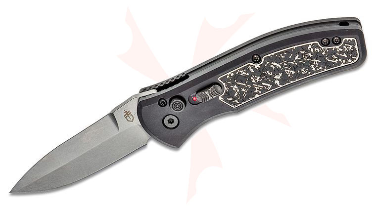 Gerber Empower AUTO Folding Knife 3.25 inch S30V Stonewashed Plain Blade, Black Aluminum Handles with Black/White Armor Grip Insert