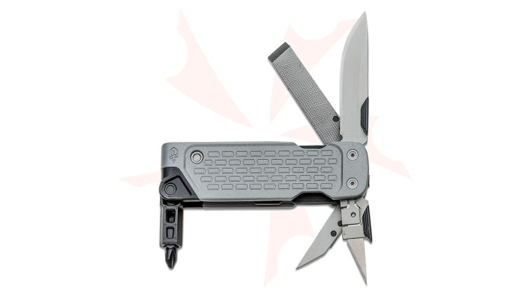 Gerber Lockdown Drive Multi-Function Folding Knife 2.5 inch Plain Blade, Silver Aluminum Handle