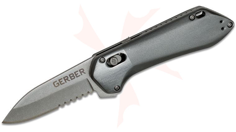 Gerber Highbrow Compact Assisted Pivot Lock Flipper Knife 2.8 inch Satin Drop Point Combo Blade, Gray Aluminum Handles