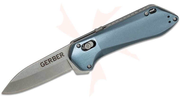 Gerber Highbrow Compact Assisted Pivot Lock Flipper Knife 2.8 inch Satin Drop Point Plain Blade, Blue Aluminum Handles