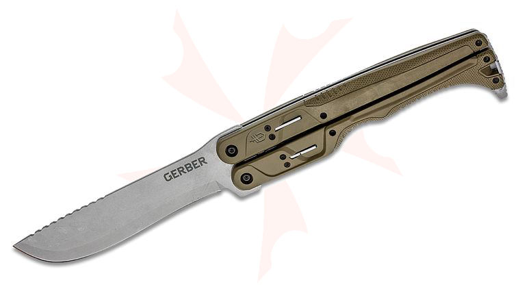 Gerber DoubleDown Folding Machete 6.75 inch 420HC Stonewashed Recurve Blade, Green Handles - QuadLock
