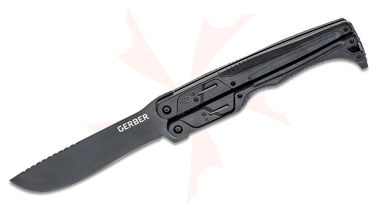 Gerber DoubleDown Folding Machete 6.75 inch 420HC Black Recurve Blade, Black Handles - QuadLock