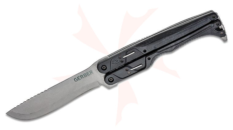 Gerber DoubleDown Folding Machete 6.75 inch 420HC Stonewashed Recurve Blade, Black Handles - QuadLock
