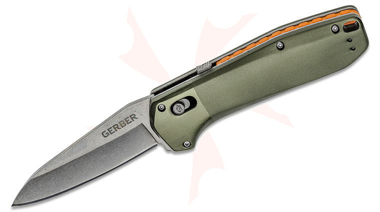 Gerber Highbrow Assisted Pivot Lock Flipper Knife, Stonewashed Drop Point Plain Blade, Sage Green Aluminum Handles