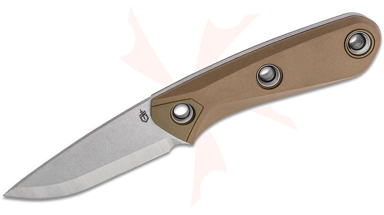 Gerber Principle Fixed Blade Knife 3 inch 420HC Stonewashed Drop Point Plain Blade, Coyote Brown Rubber Overmold Handles