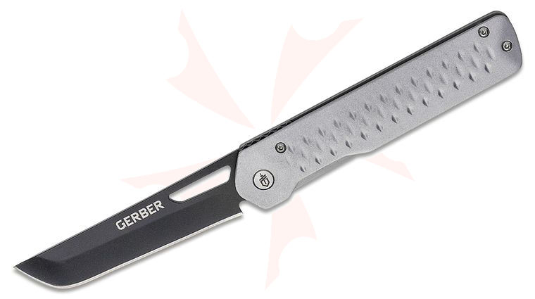 Gerber Ayako Front Flipper Knife, Black TiNi Tanto Plain Blade, Silver Aluminum and Stainless Steel Handles