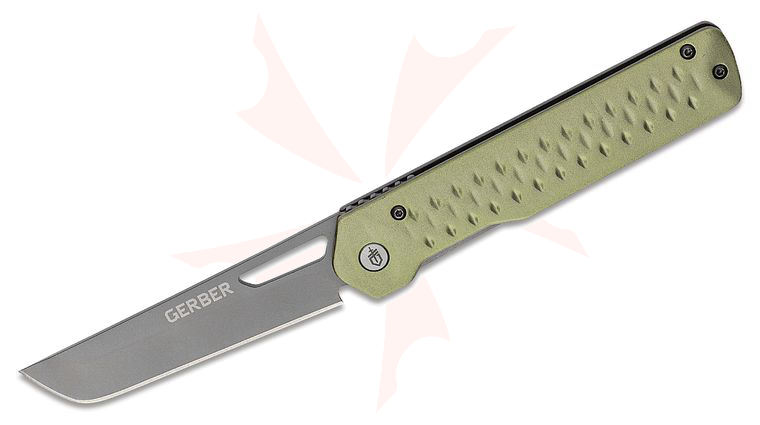 Gerber Ayako Front Flipper Knife, Black TiNi Tanto Plain Blade, Green Aluminum and Stainless Steel Handles