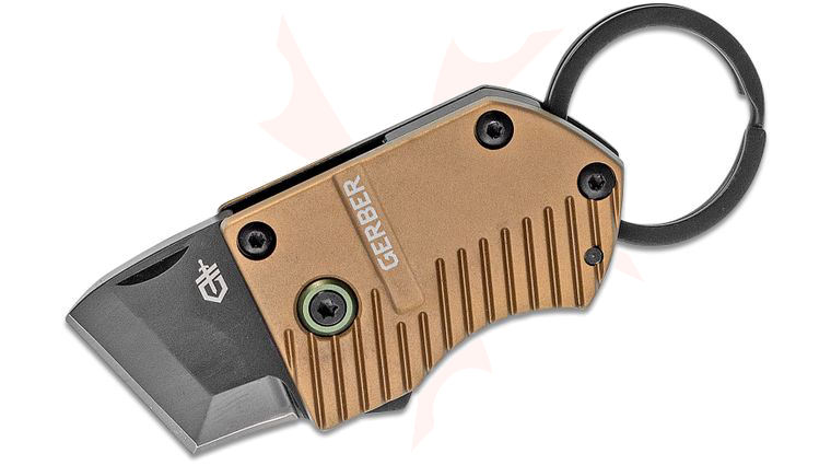 Gerber Key Note Keyring Flipper Knife, Black Tanto Blade, Brown Aluminum Handles