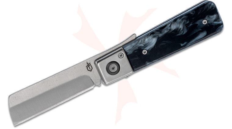 Gerber Jukebox Front Flipper Knife, Satin Sheepsfoot Blade, White Marble Acrylic Handles