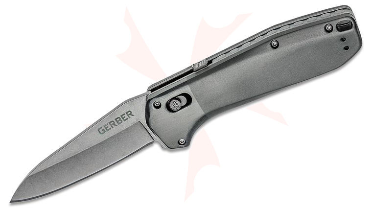 Gerber Highbrow Assisted Pivot Lock Flipper Knife, Stonewashed Drop Point Plain Blade, Gray Aluminum Handles