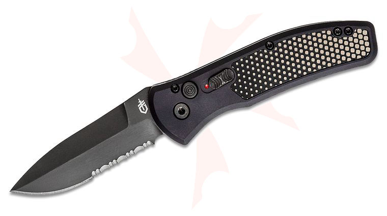 Gerber Empower AUTO Folding Knife 3.25 inch S30V Black Combo Blade, Black Aluminum Handles with Black Armor Grip Insert