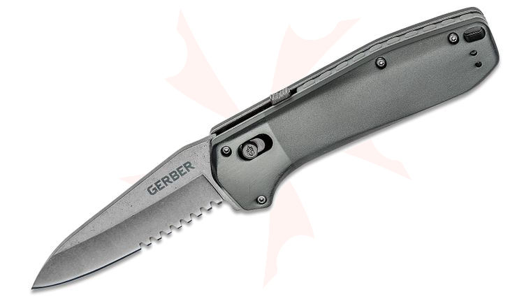 Gerber Highbrow Assisted Pivot Lock Flipper Knife, Stonewashed Drop Point Combo Blade, Gray Aluminum Handles
