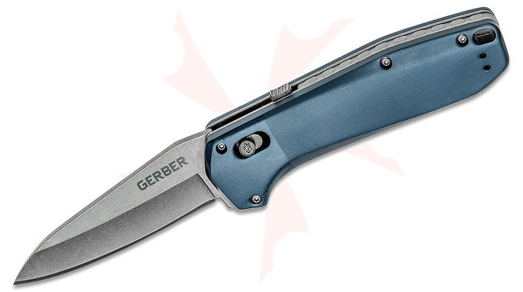 Gerber Highbrow Assisted Pivot Lock Flipper Knife, Stonewashed Drop Point Plain Blade, Urban Blue Aluminum Handles